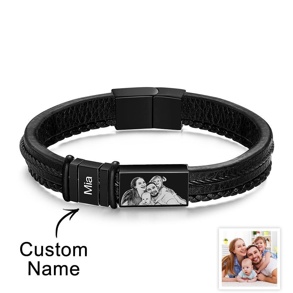 Personalized Bracelets Customized 1-6 Name Bracelets With Photo Souvenir Gift for Man - soufeelus