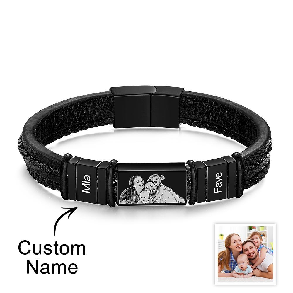 Personalized Bracelets Customized 1-6 Name Bracelets With Photo Souvenir Gift for Man - soufeelus