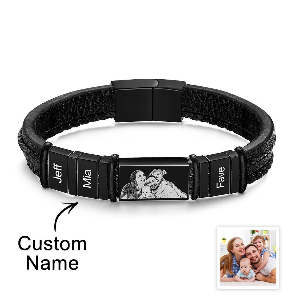 Personalized Bracelets Customized 1-6 Name Bracelets With Photo Souvenir Gift for Man - soufeelus