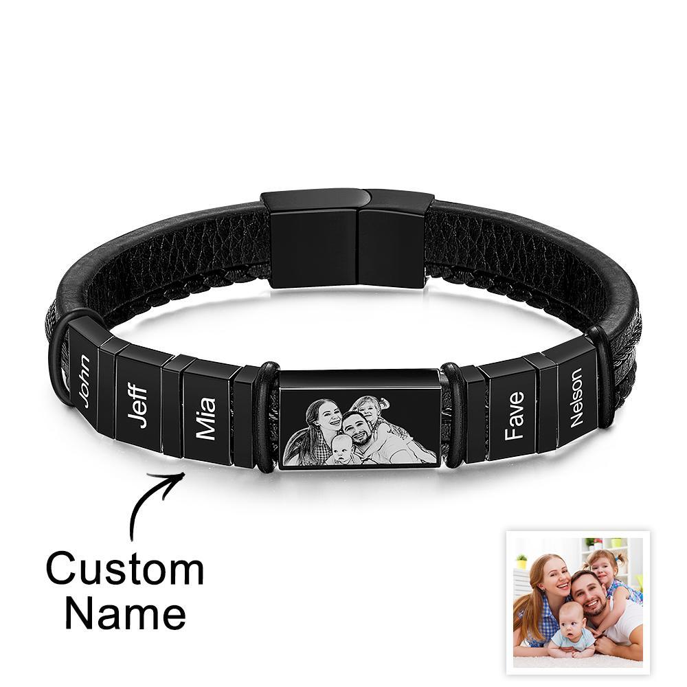 Personalized Bracelets Customized 1-6 Name Bracelets With Photo Souvenir Gift for Man - soufeelus