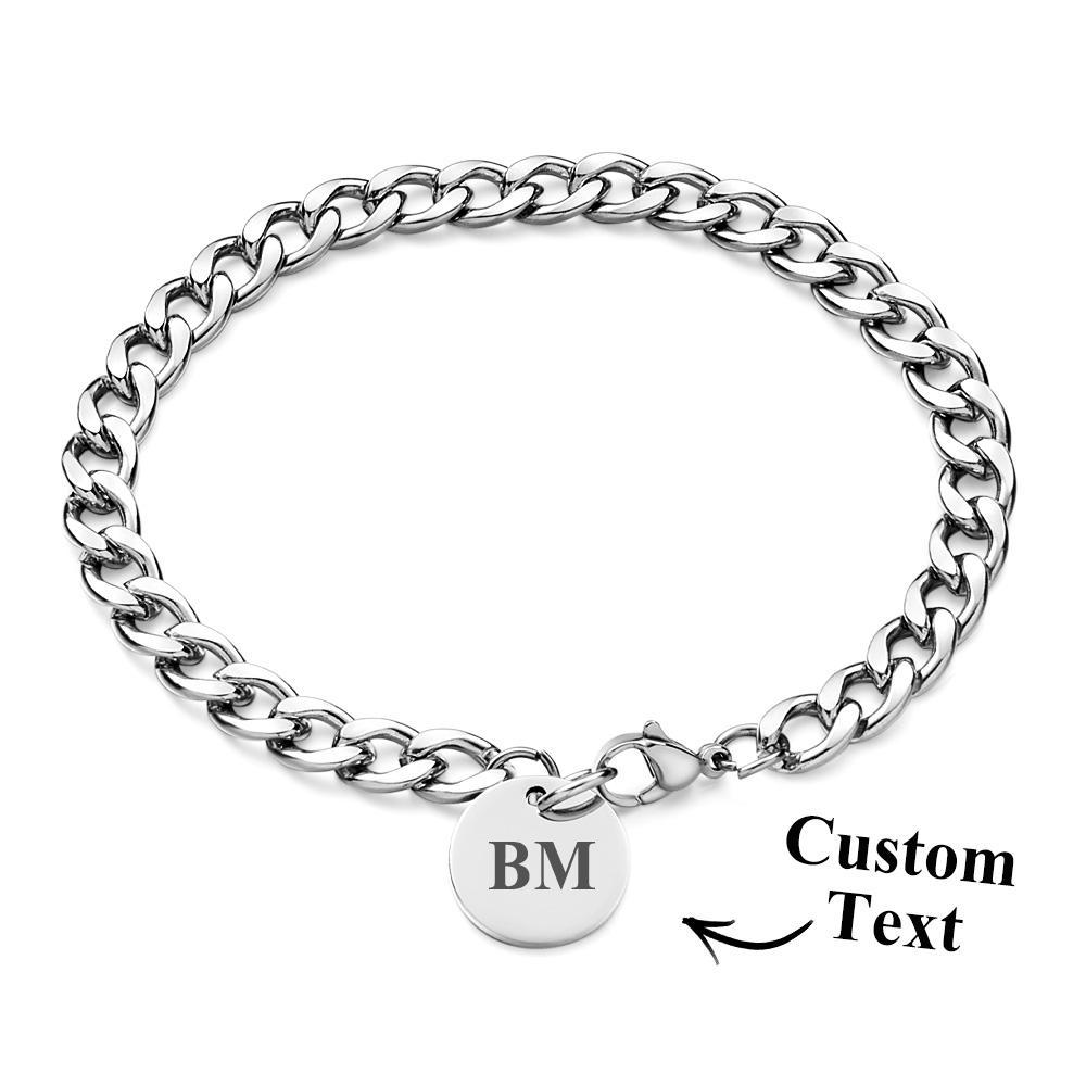 Engraved Initials Thick Cuban Chain Link Bracelet Stainless Steel Bracelet for Men