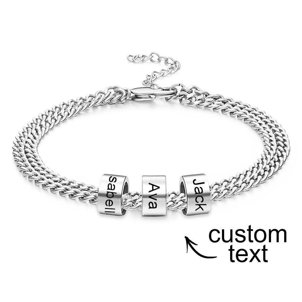 Personalized Men's 5 Names Beads Bracelet for Dad Custom Black Double Chain Two Layers Bracelet - soufeelus