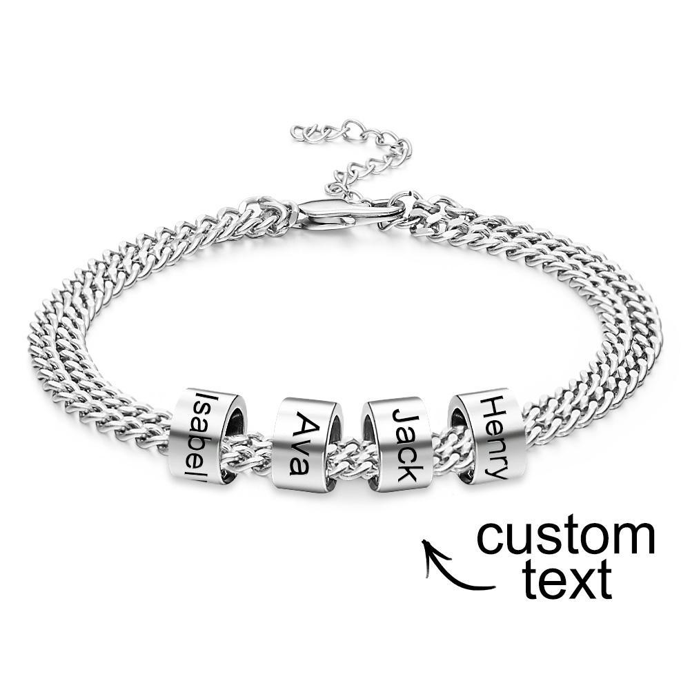 Personalized Men's 5 Names Beads Bracelet for Dad Custom Black Double Chain Two Layers Bracelet - soufeelus
