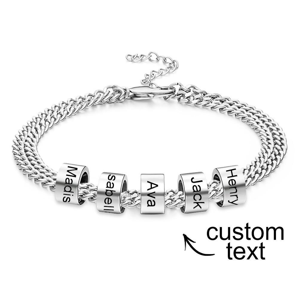 Personalized Men's 5 Names Beads Bracelet for Dad Custom Black Double Chain Two Layers Bracelet - soufeelus