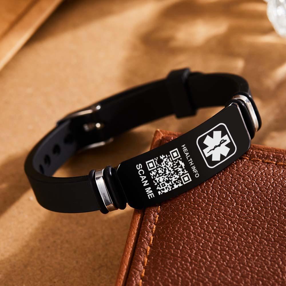 Custom Medical Bracelets with QR Code Custom Emergency Medical Information Men's Gifts - soufeelus