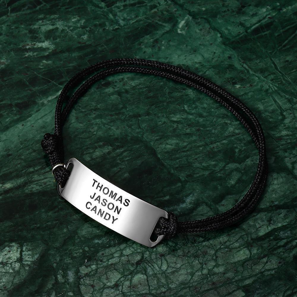 Men's Leather Bracelet Custom Men's Bracelet Engraved Bent card Bracelet Gift for Best Friend -Silver - soufeelus