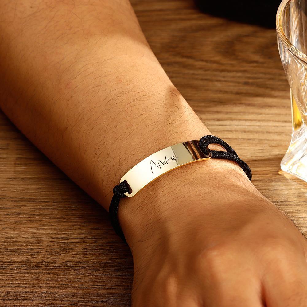 Men's Leather Bracelet Custom Men's Bracelet Chain Bracelet with Individual Name Engraving Gift Partner Bracelet - Silver - soufeelus