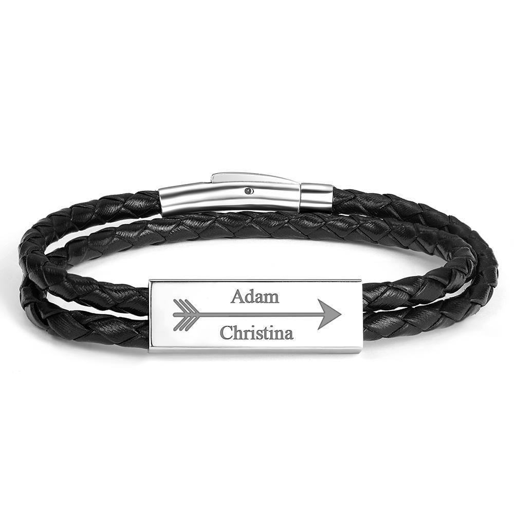 Men's Leather Bracelet Custom Cable Leather Wrap Bracelet, Engraved Name Bracelet Gifts for Him - soufeelus