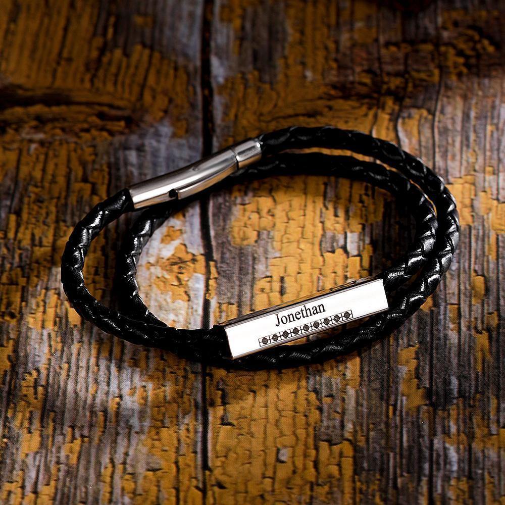 Men's Leather Bracelet Leather Wrap Bracelet, Name Bracelet Gift for Boyfriend - soufeelus