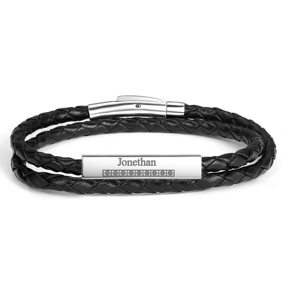 Men's Leather Bracelet Leather Wrap Bracelet, Name Bracelet Gift for Boyfriend