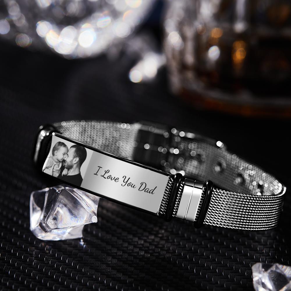 Custom Photo Bracelet Engraved Stainless Steel Men Bracelet Gift For Christmas' Day