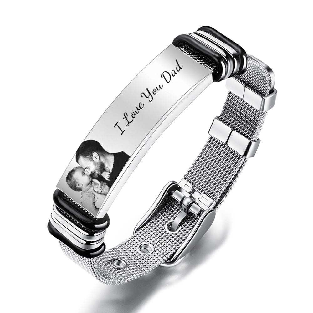 Custom Photo Bracelet Engraved Stainless Steel Men Bracelet Gift For Father's Day