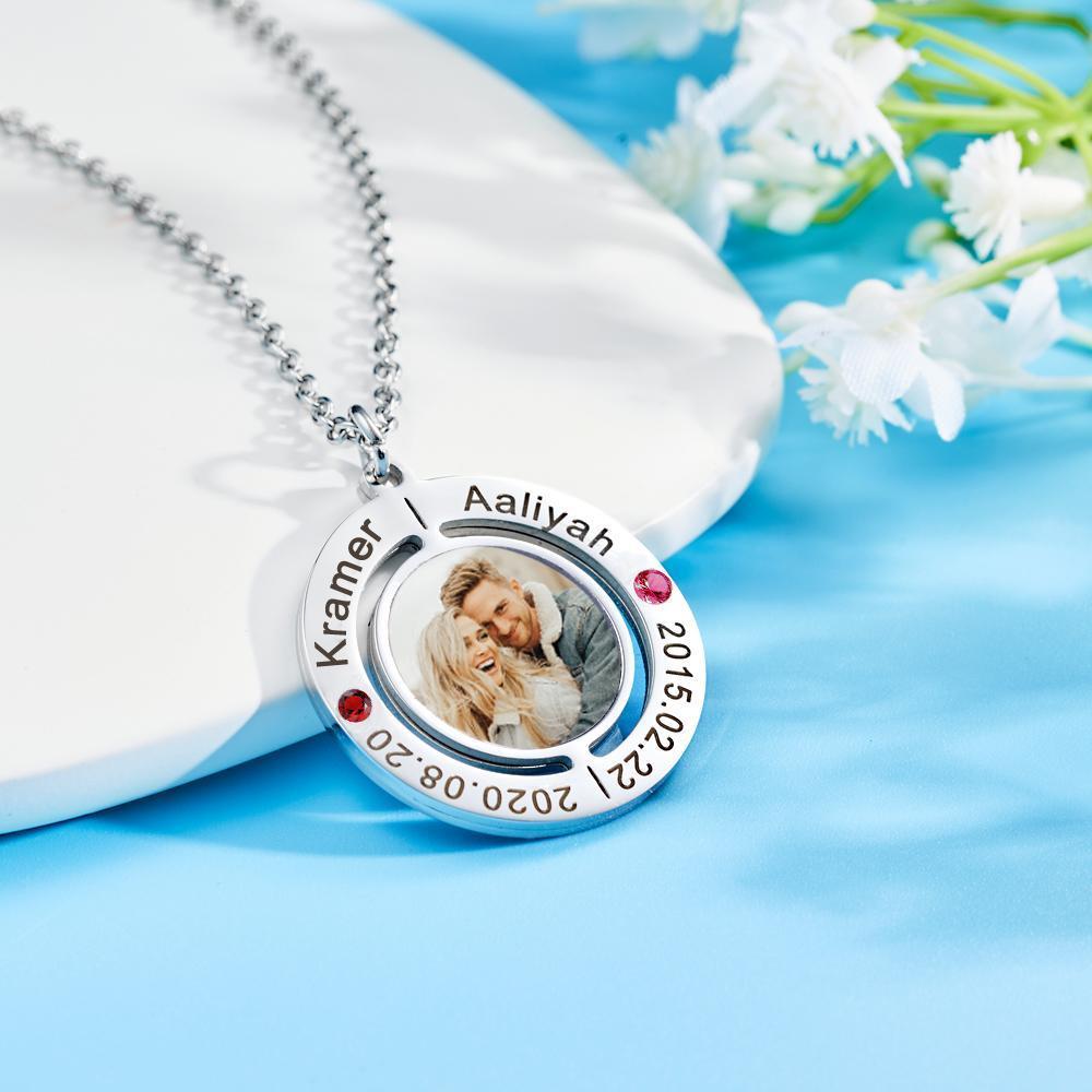 Custom Photo Engraved Necklace with Birthstones Gift for Love