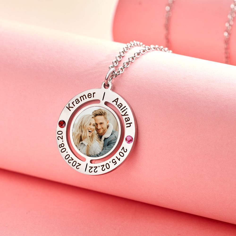 Custom Photo Engraved Necklace with Birthstones Gift for Love