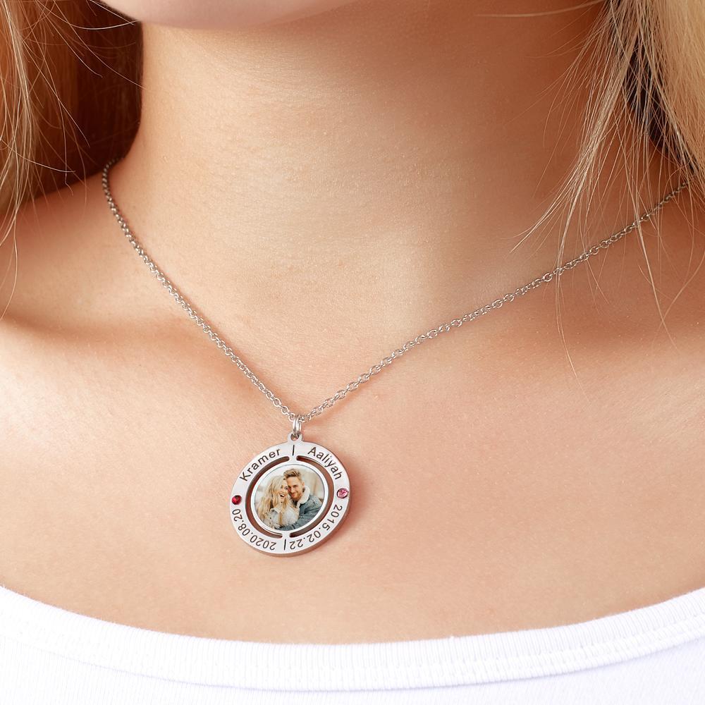 Custom Photo Engraved Necklace with Birthstones Gift for Love