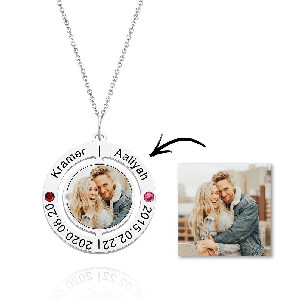 Custom Photo Engraved Necklace with Birthstones Gift for Love