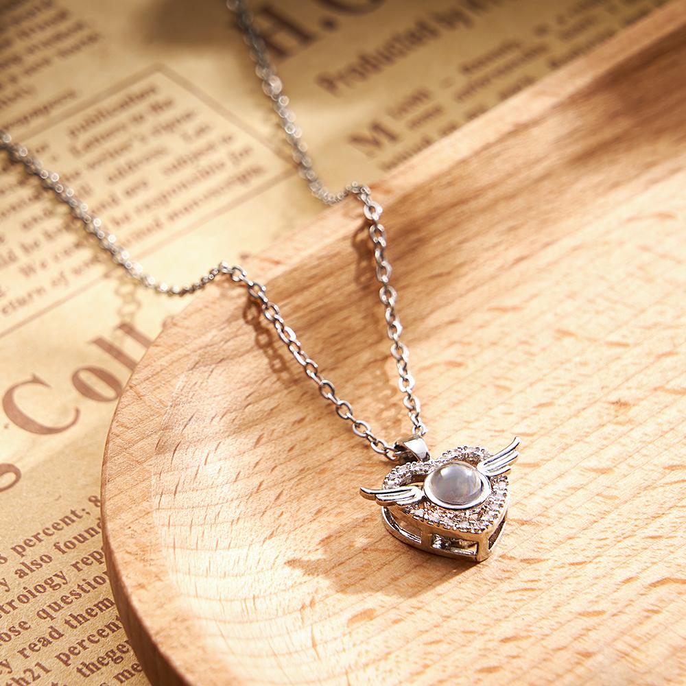Angel Wings Photo Projection Necklace Heart-Shaped Graceful Pendant Gift For Her - soufeelus