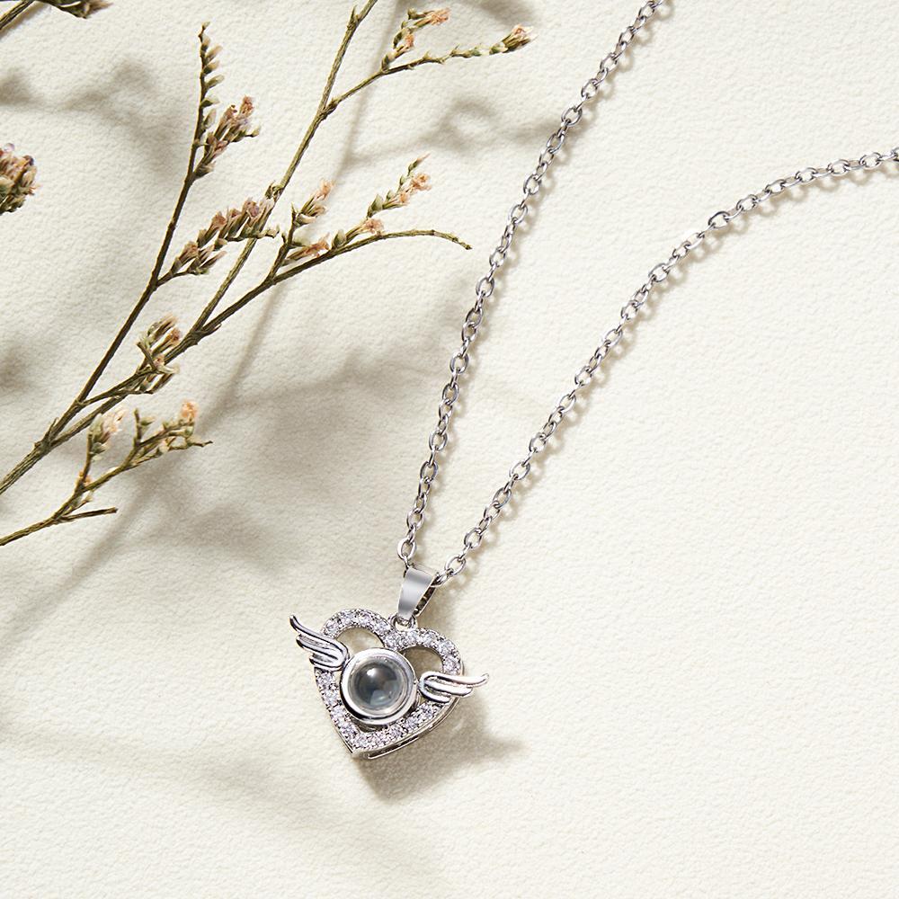 Angel Wings Photo Projection Necklace Heart-Shaped Graceful Pendant Gift For Her - soufeelus