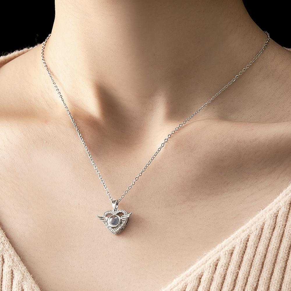 Angel Wings Photo Projection Necklace Heart-Shaped Graceful Pendant Gift For Her - soufeelus