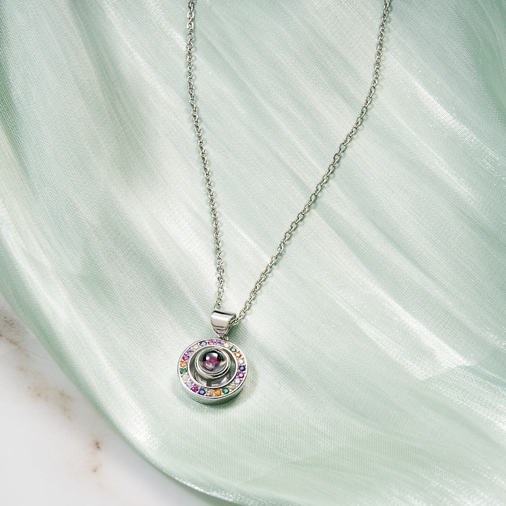 Custom Photo Projection Colorful Rhinestone Necklace Personalized Graceful Pendant Jewelry Gifts For Her - soufeelus
