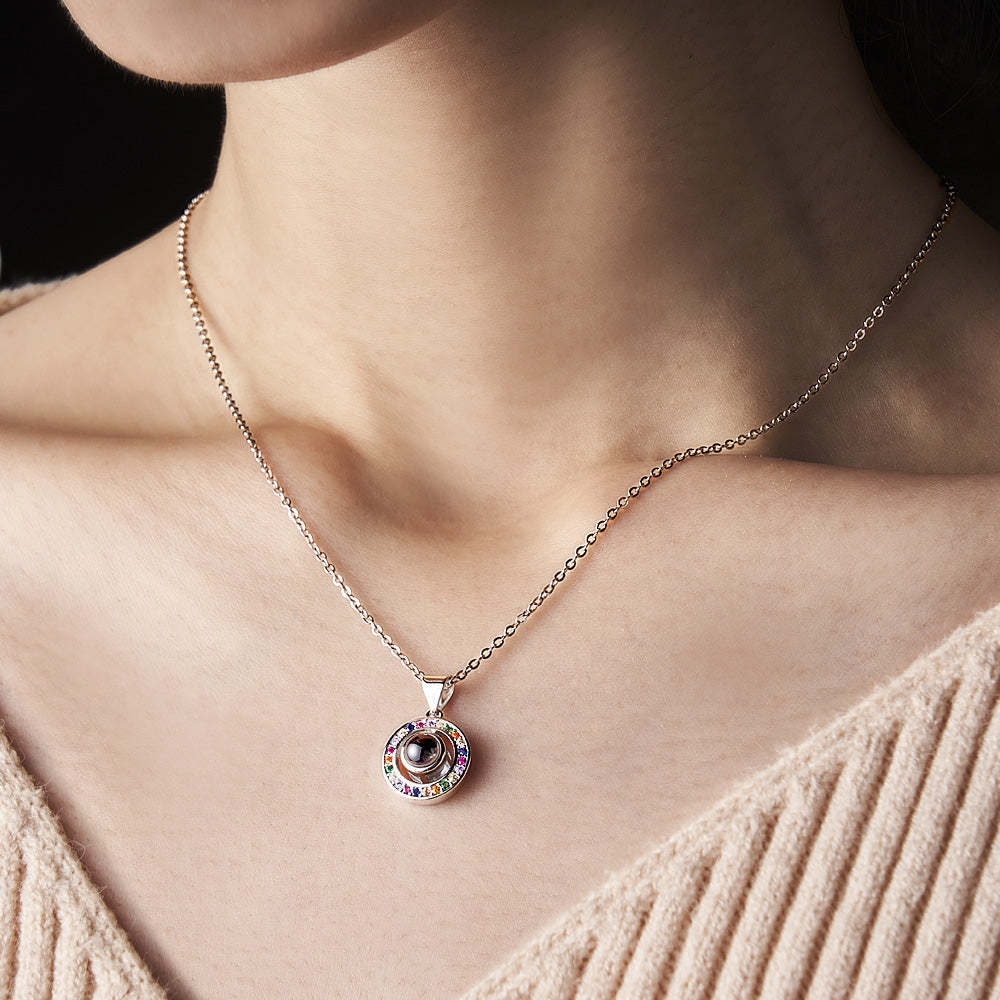 Custom Photo Projection Colorful Rhinestone Necklace Personalized Graceful Pendant Jewelry Gifts For Her - soufeelus