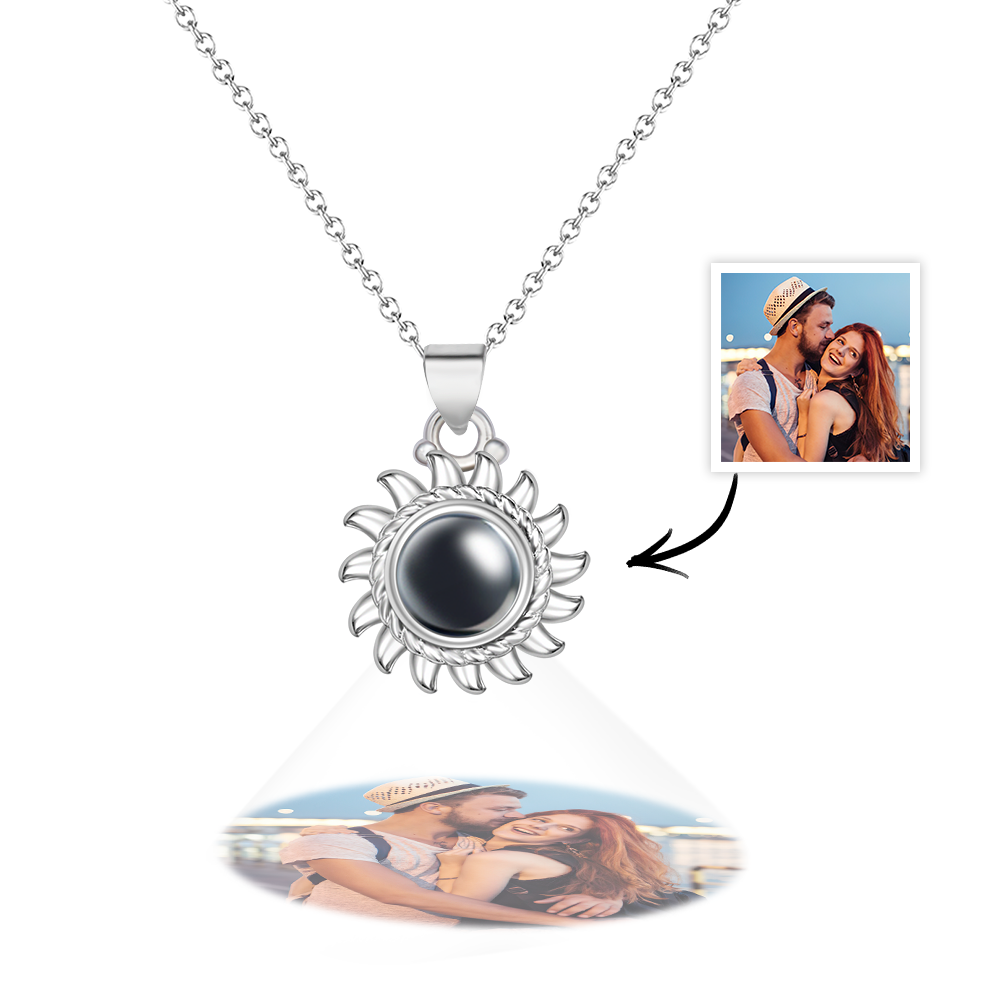 Custom Photo Projection Sunflower Necklace Personalized Stylish Pendant Jewelry Gifts For Her - soufeelus