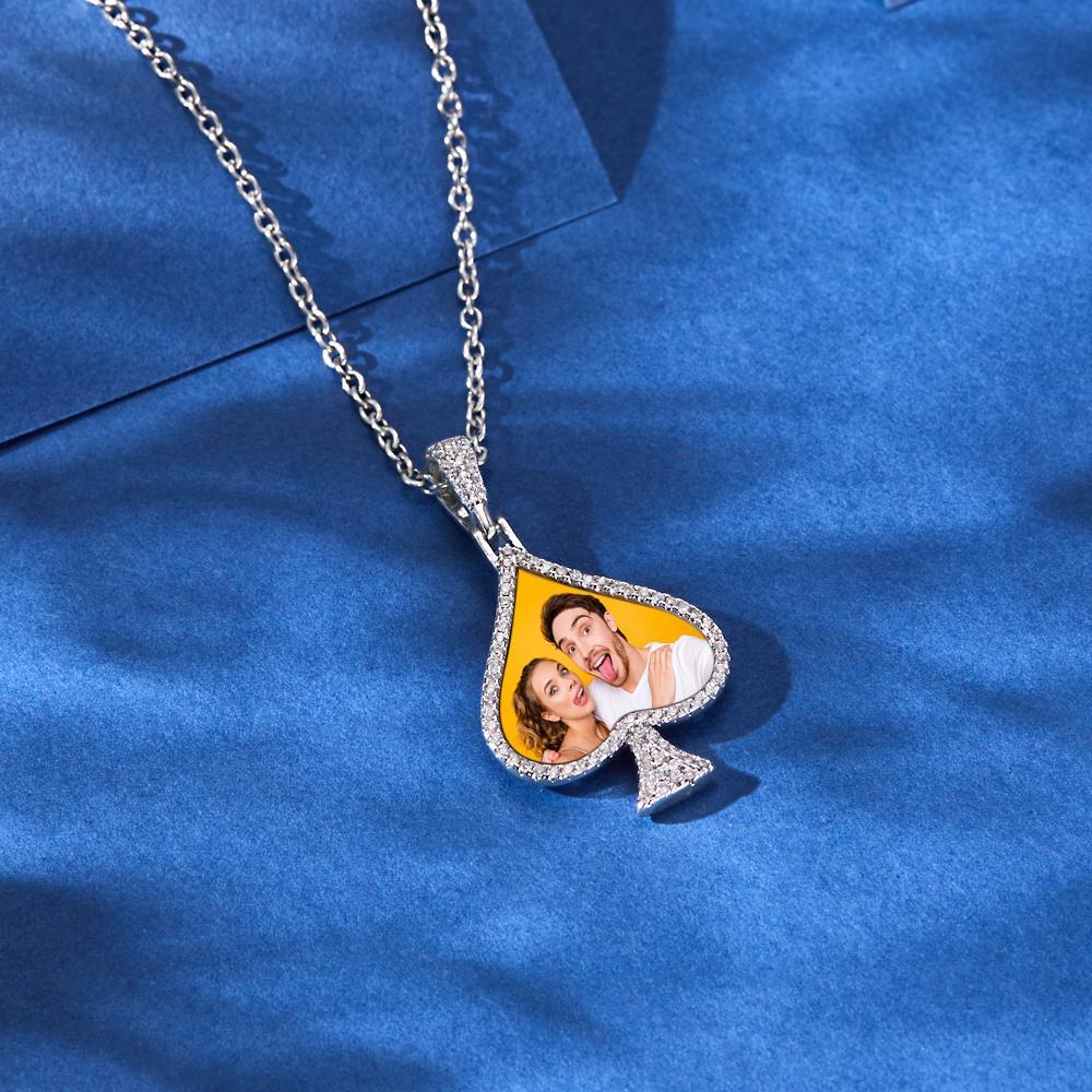 Custom Photo Necklace Rhinestone Heart Memorial Pendant Gifts - soufeelus