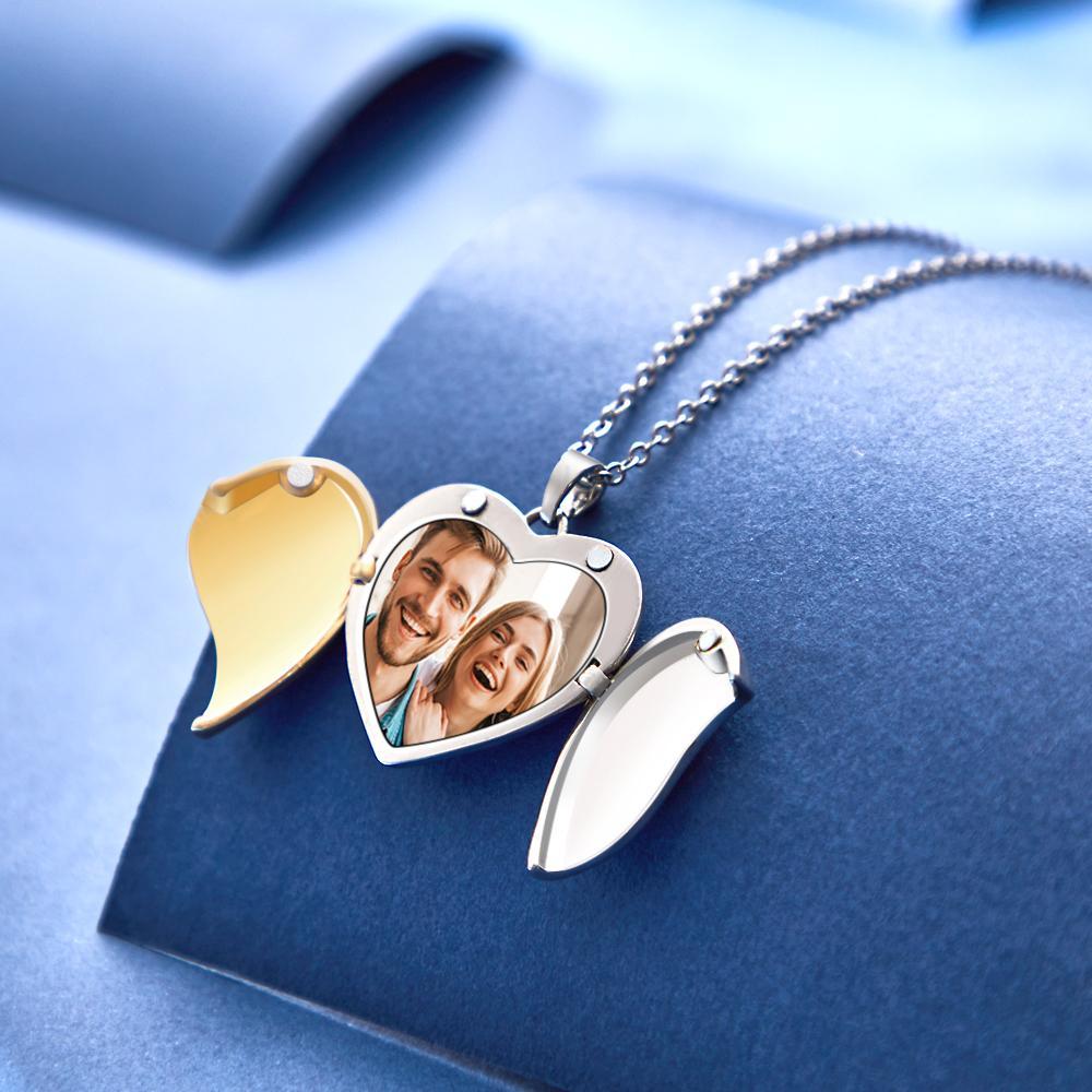 Custom Photo Necklace Flip Cover Heart Couple Gifts - soufeelus