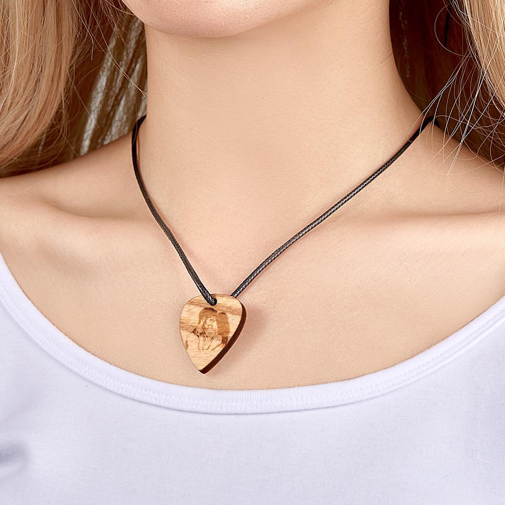 Personalized Photo Wooden Necklace Custom Engraved Love Infinity Pendant Valentine's Day Gift - soufeelus