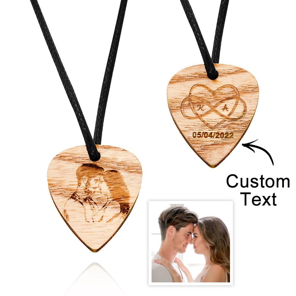 Personalized Photo Wooden Necklace Custom Engraved Love Infinity Pendant Valentine's Day Gift - soufeelus