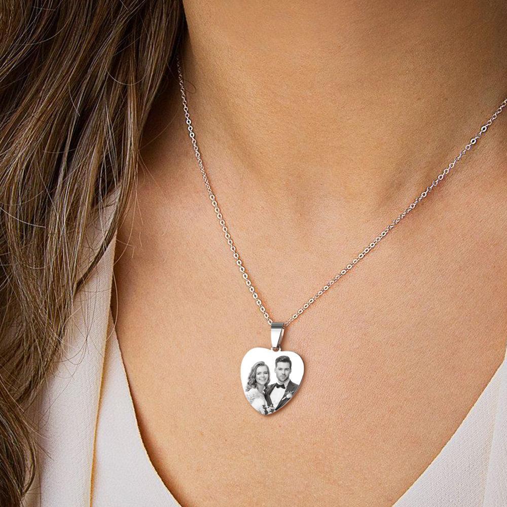 Custom Photo Necklace Engraved Heart Tag Necklace Gifts for Her - soufeelus