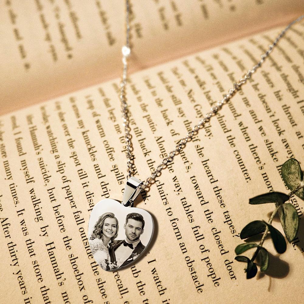 Custom Photo Necklace Engraved Heart Tag Necklace Gifts for Her - soufeelus