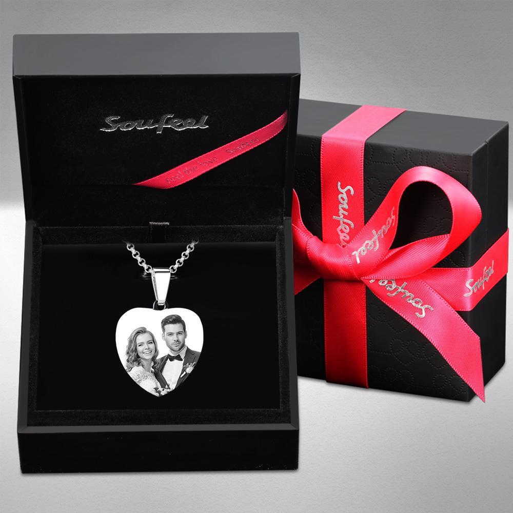 Custom Photo Necklace Engraved Heart Tag Necklace Gifts for Her - soufeelus