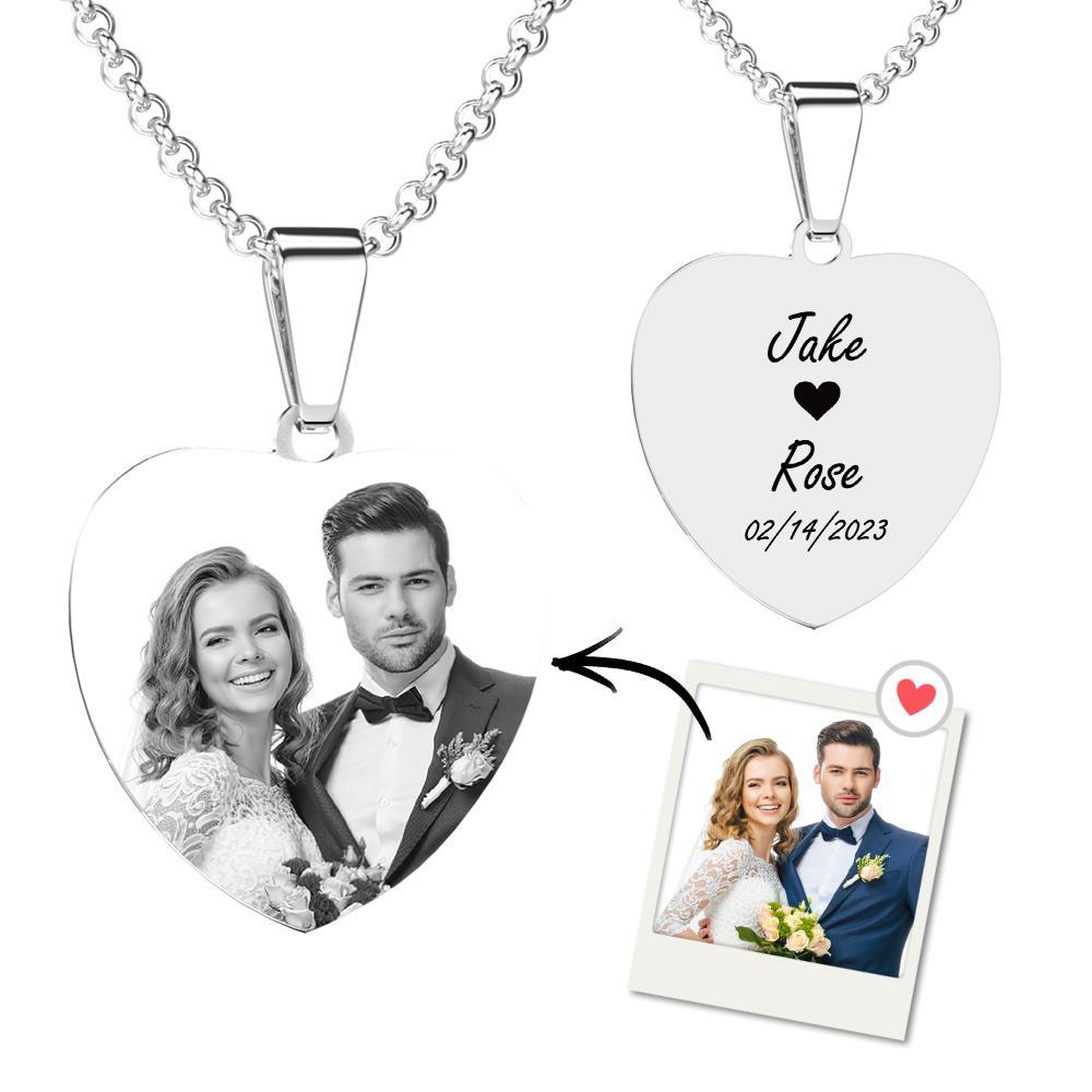 Custom Photo Necklace Engraved Heart Tag Necklace Gifts for Her - soufeelus