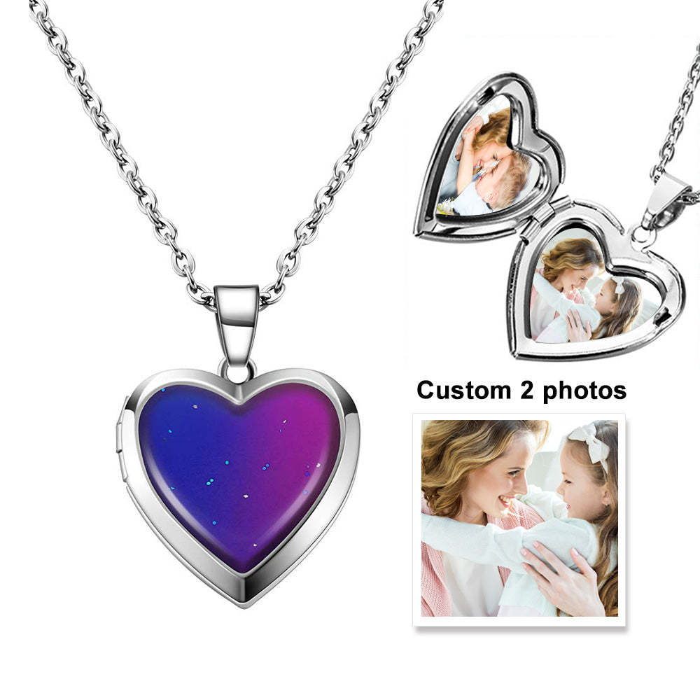 Custom Photo Heart Mood Locket Necklace Temperature Sensing Color Changing Pendant Necklace - soufeelus