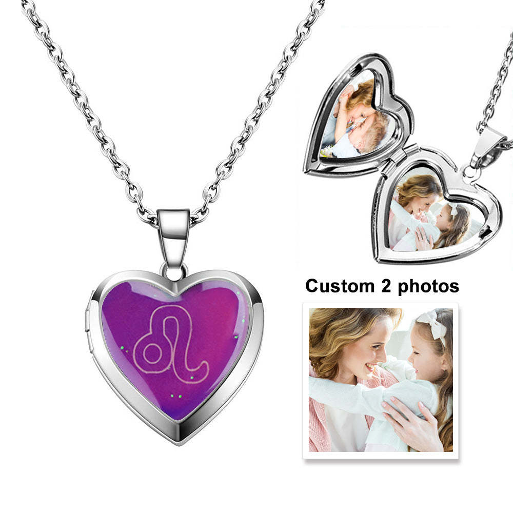 Custom Photo Heart Locket Necklace Twelve Constellations Temperature Sensing Color Changing Pendant Necklace - soufeelus