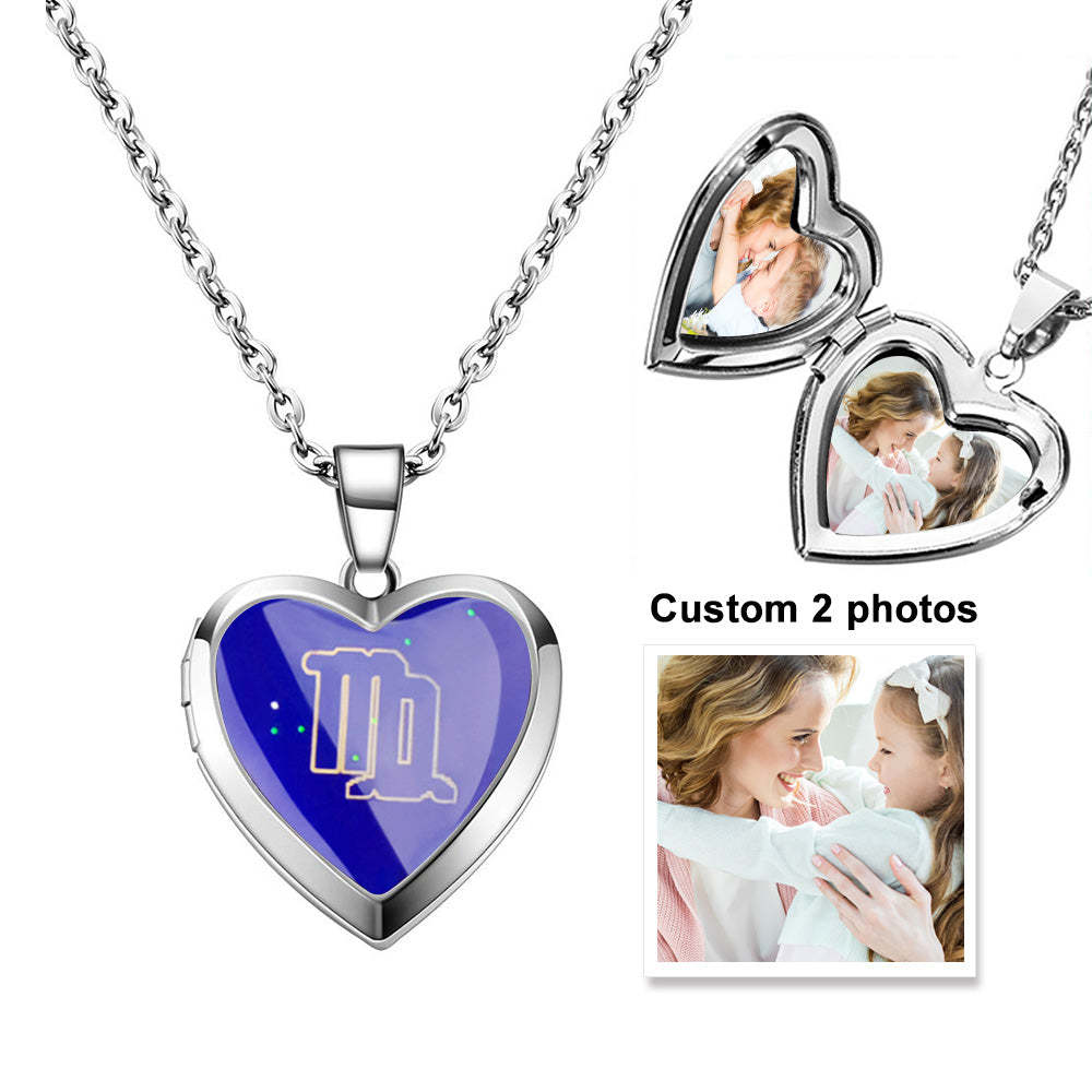 Custom Photo Heart Locket Necklace Twelve Constellations Temperature Sensing Color Changing Pendant Necklace - soufeelus