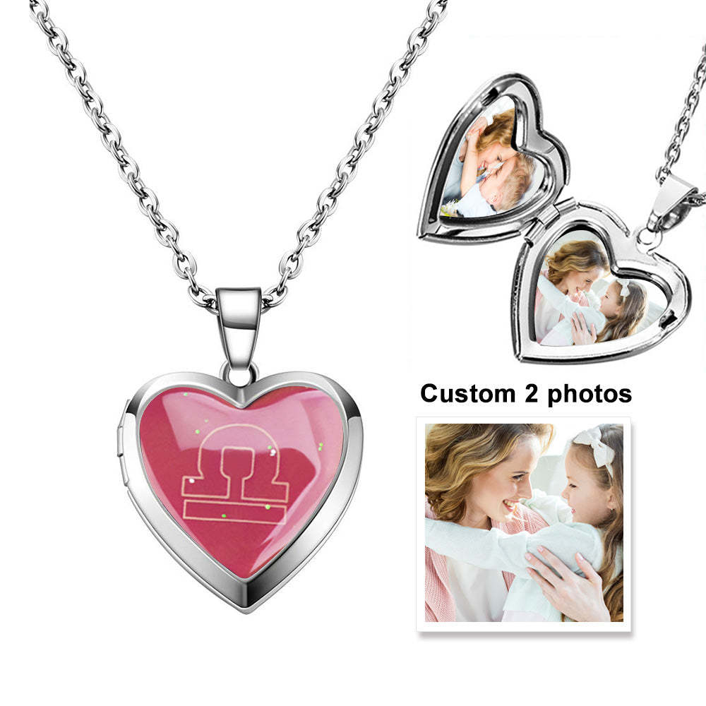 Custom Photo Heart Locket Necklace Twelve Constellations Temperature Sensing Color Changing Pendant Necklace - soufeelus