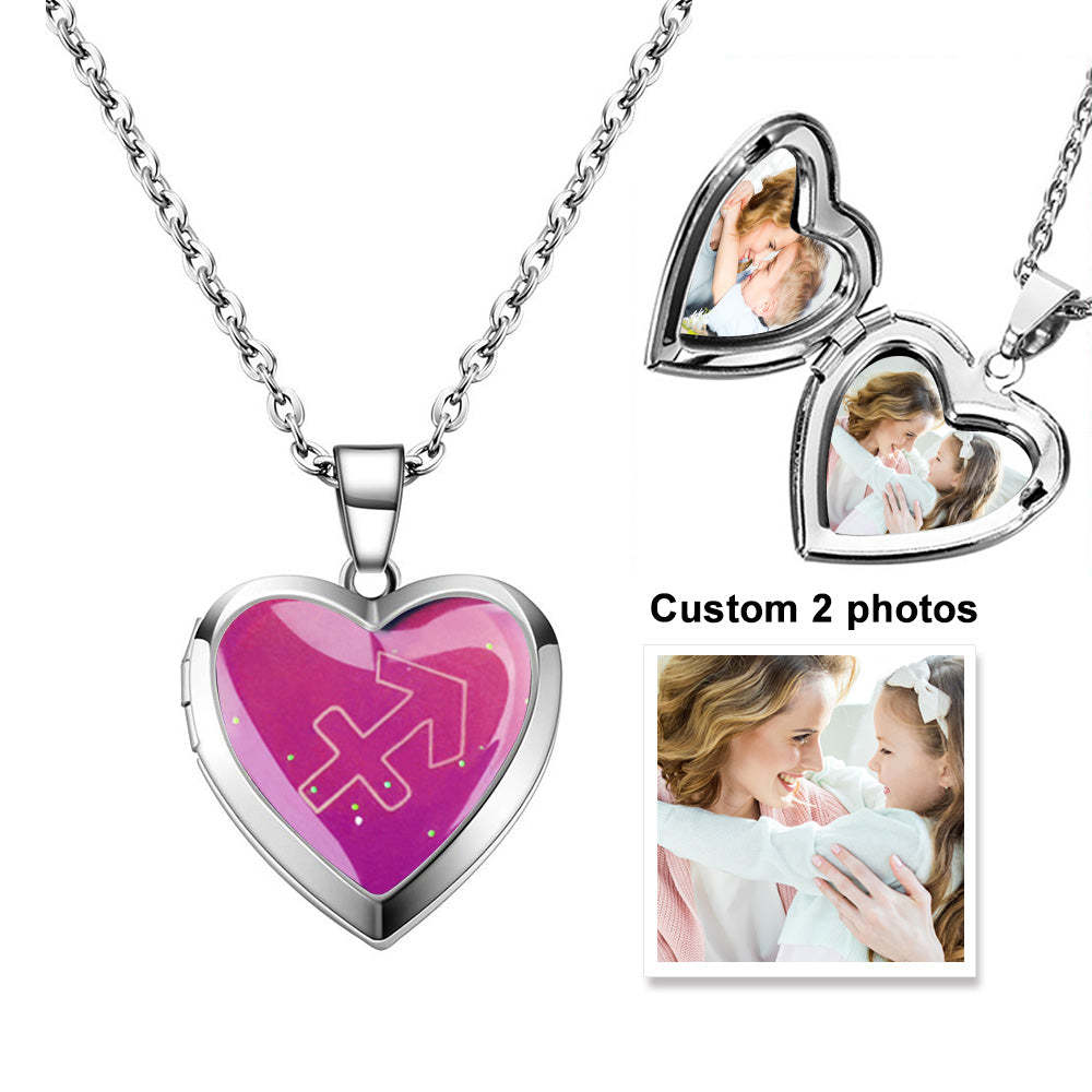 Custom Photo Heart Locket Necklace Twelve Constellations Temperature Sensing Color Changing Pendant Necklace - soufeelus