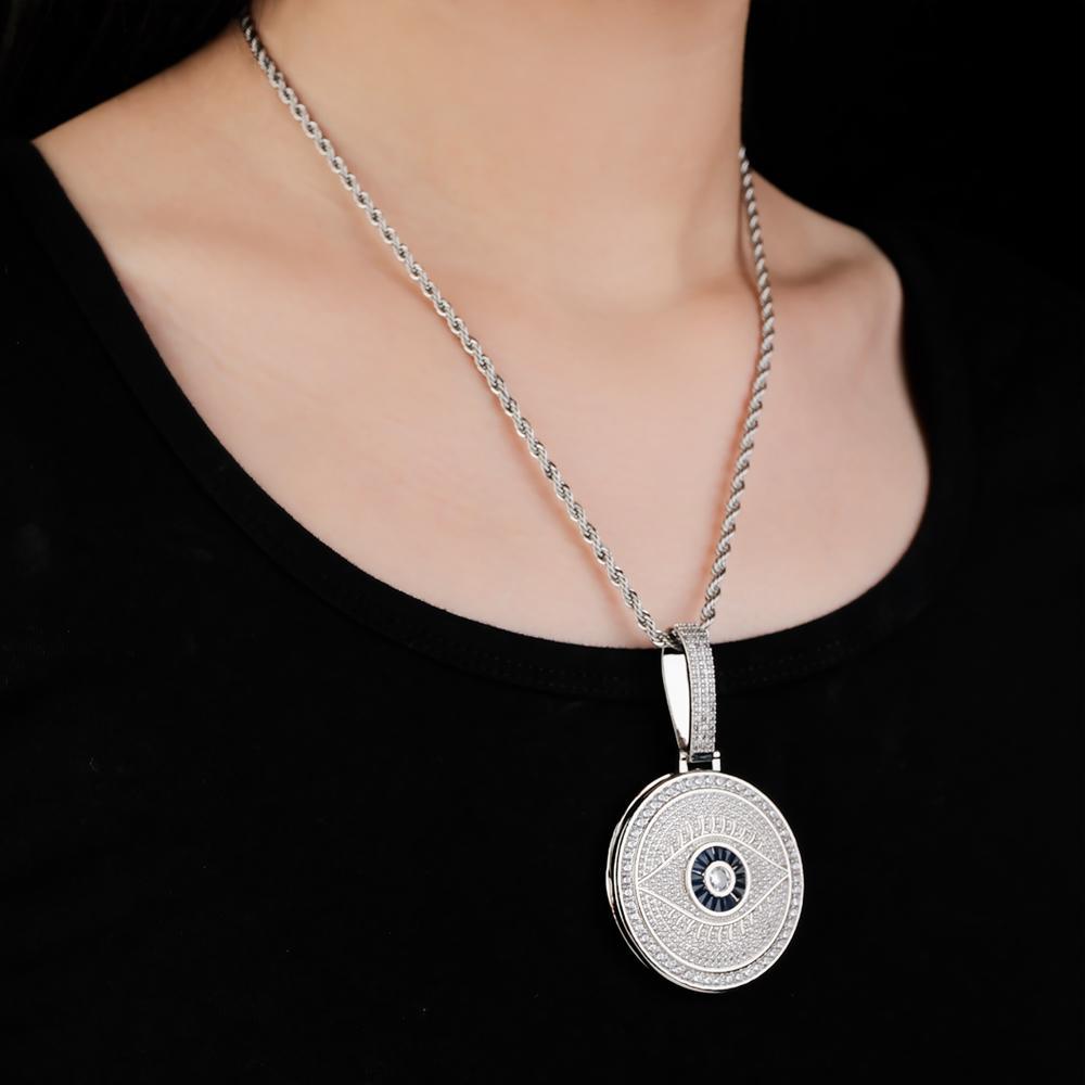 Custom Photo Necklace Evil Eye Pendant Hip Hop Gifts - soufeelus