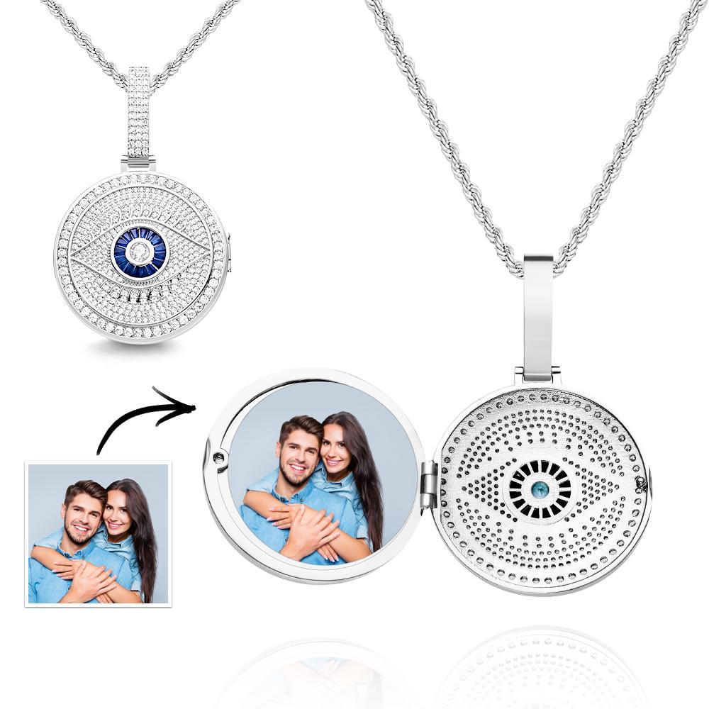 Custom Photo Necklace Evil Eye Pendant Hip Hop Gifts - soufeelus