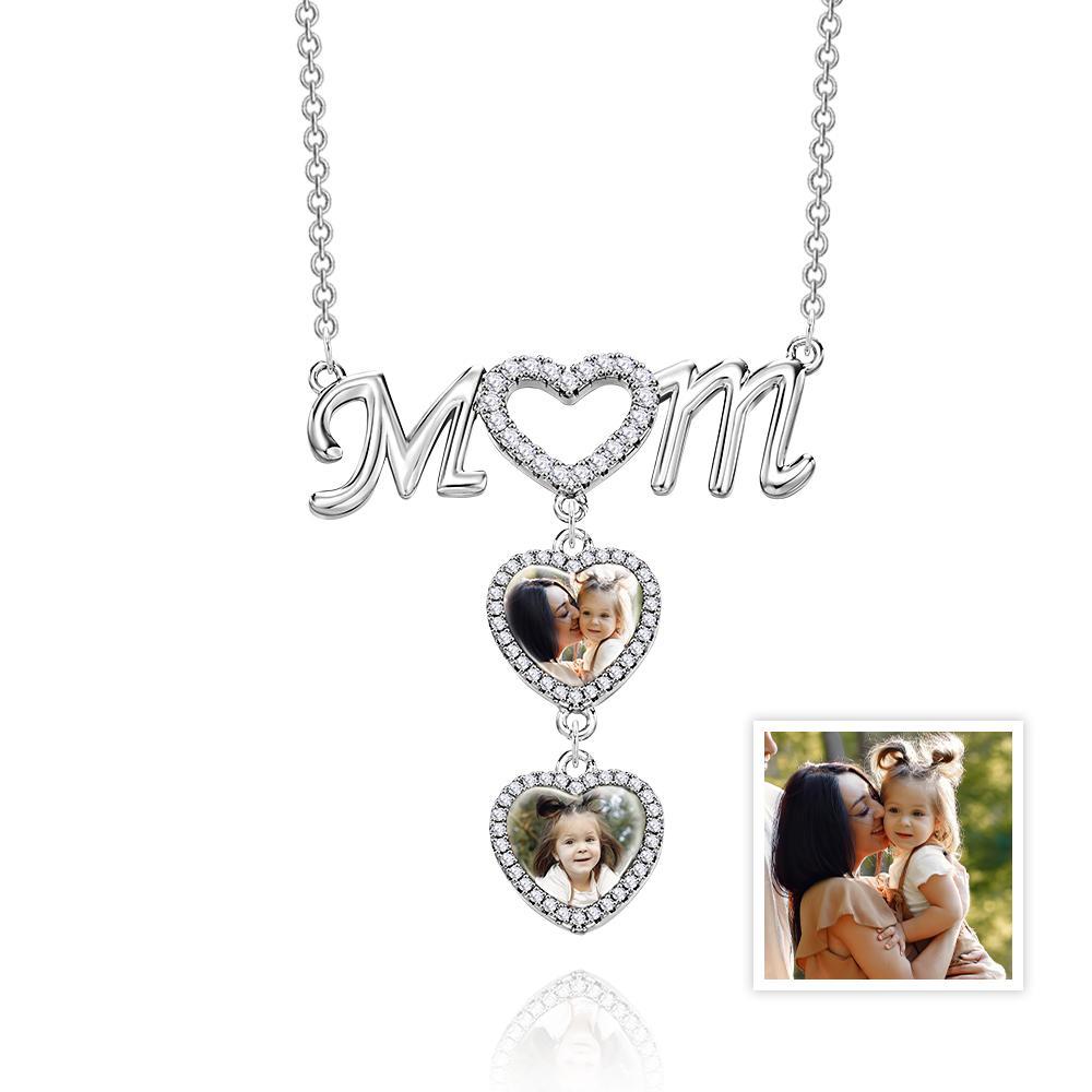 MOM Photo Necklace Personalized Diamond Heart Splice Memory Picture Pendant Gifts For Her - soufeelus