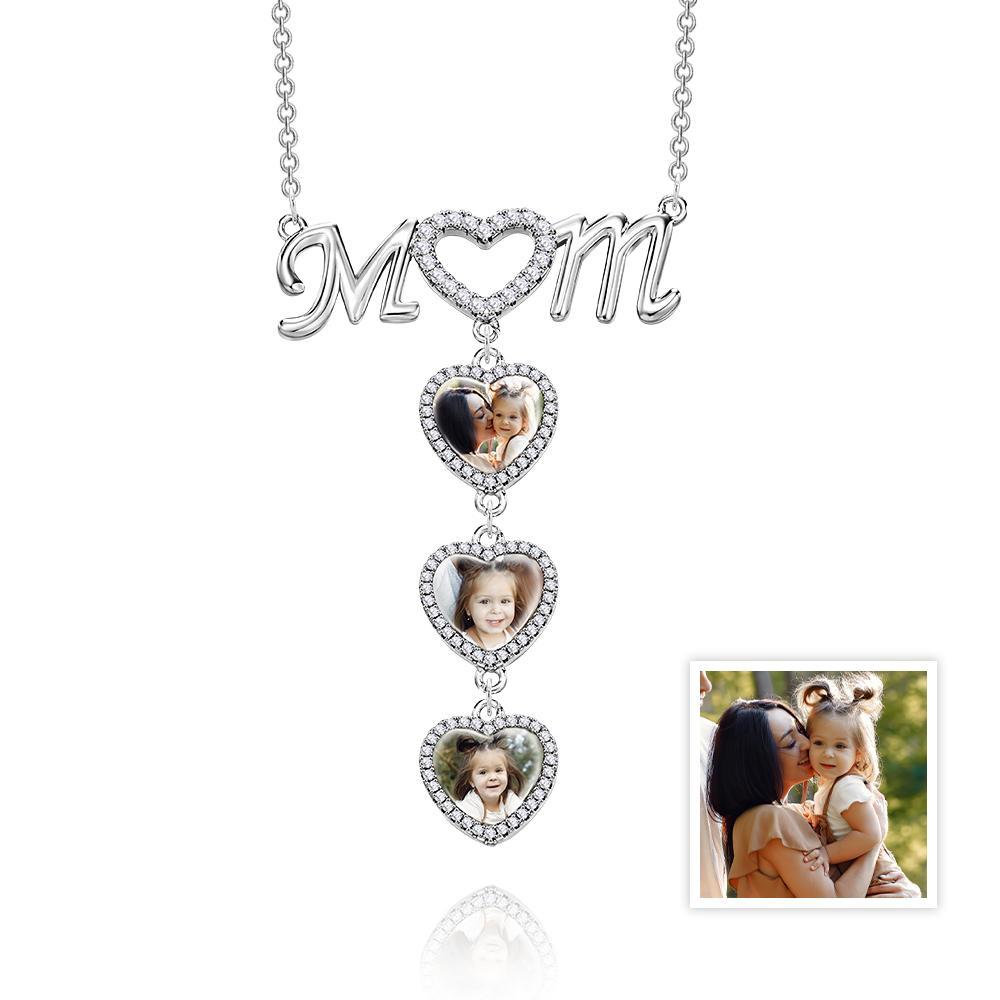 MOM Photo Necklace Personalized Diamond Heart Splice Memory Picture Pendant Gifts For Her - soufeelus