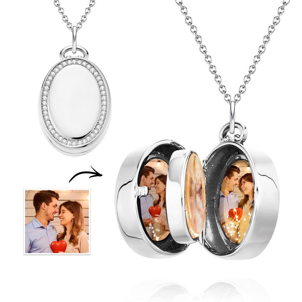 Oval Locket Photo Necklace Personalized Retro Memorial Picture Pendant Gift For Her - soufeelus
