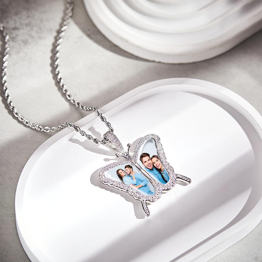 Custom Photo Sweater Chain Necklace Diamond Butterfly Romantic Gifts