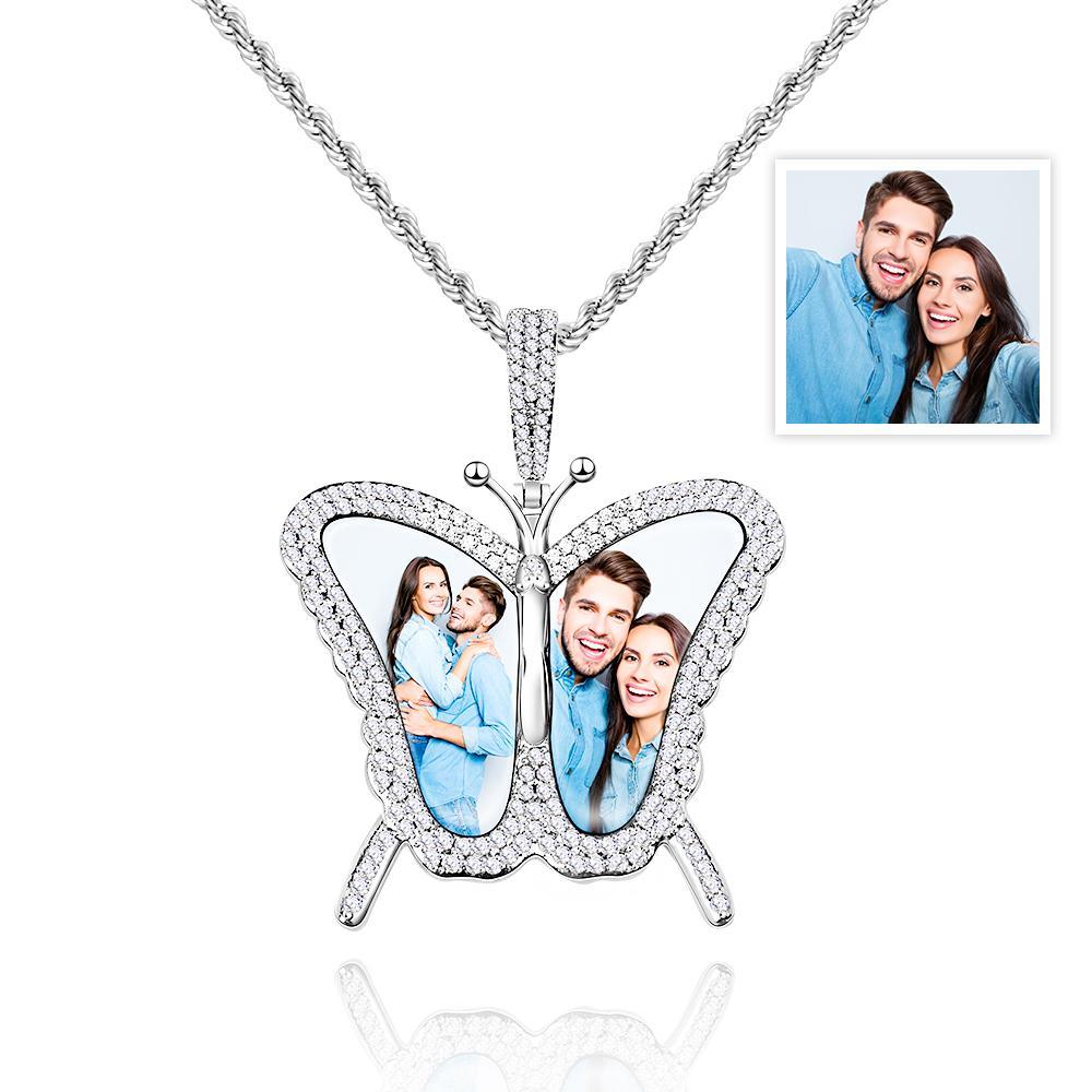 Custom Photo Sweater Chain Necklace Diamond Butterfly Romantic Gifts