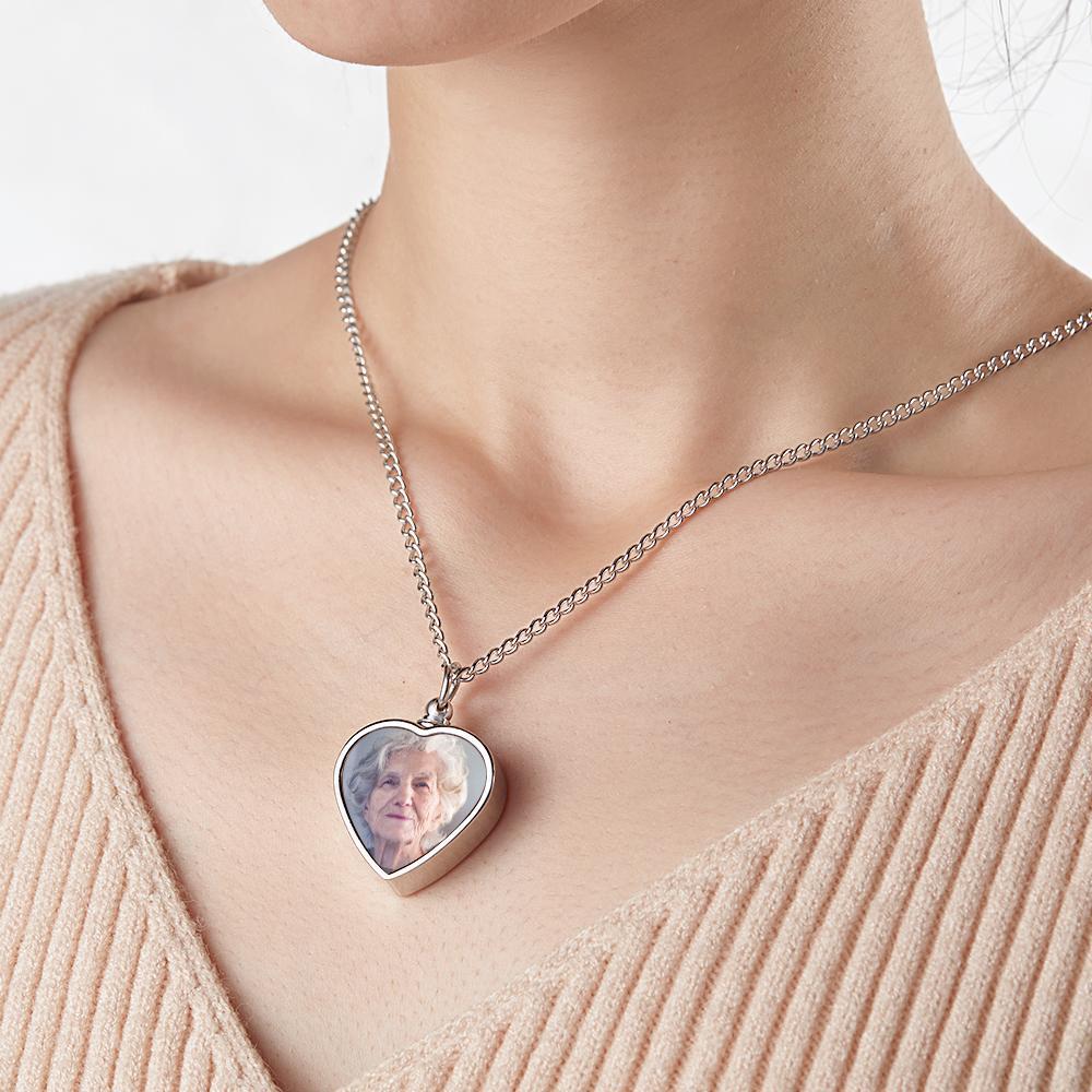 Personalized Photo Cremation Urn Necklace for Ashes Custom Picture Heart Locket Necklace Keepsake Cremation Jewelry Memorial Pendant Ashes Necklaces for Women Men Pets - soufeelus