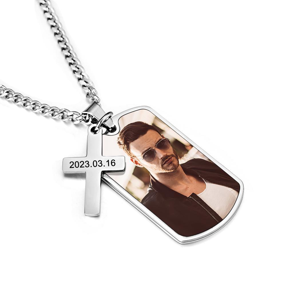 Personalized Portrait Necklace for Men Custom Photo and Engraving Necklace Gift for Boyfriend