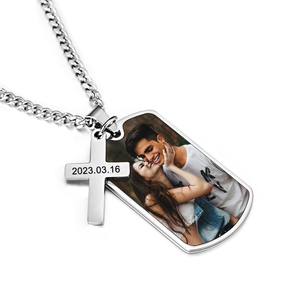 Personalized Necklace for Men Custom Photo and Engraving Necklace Couple Gift