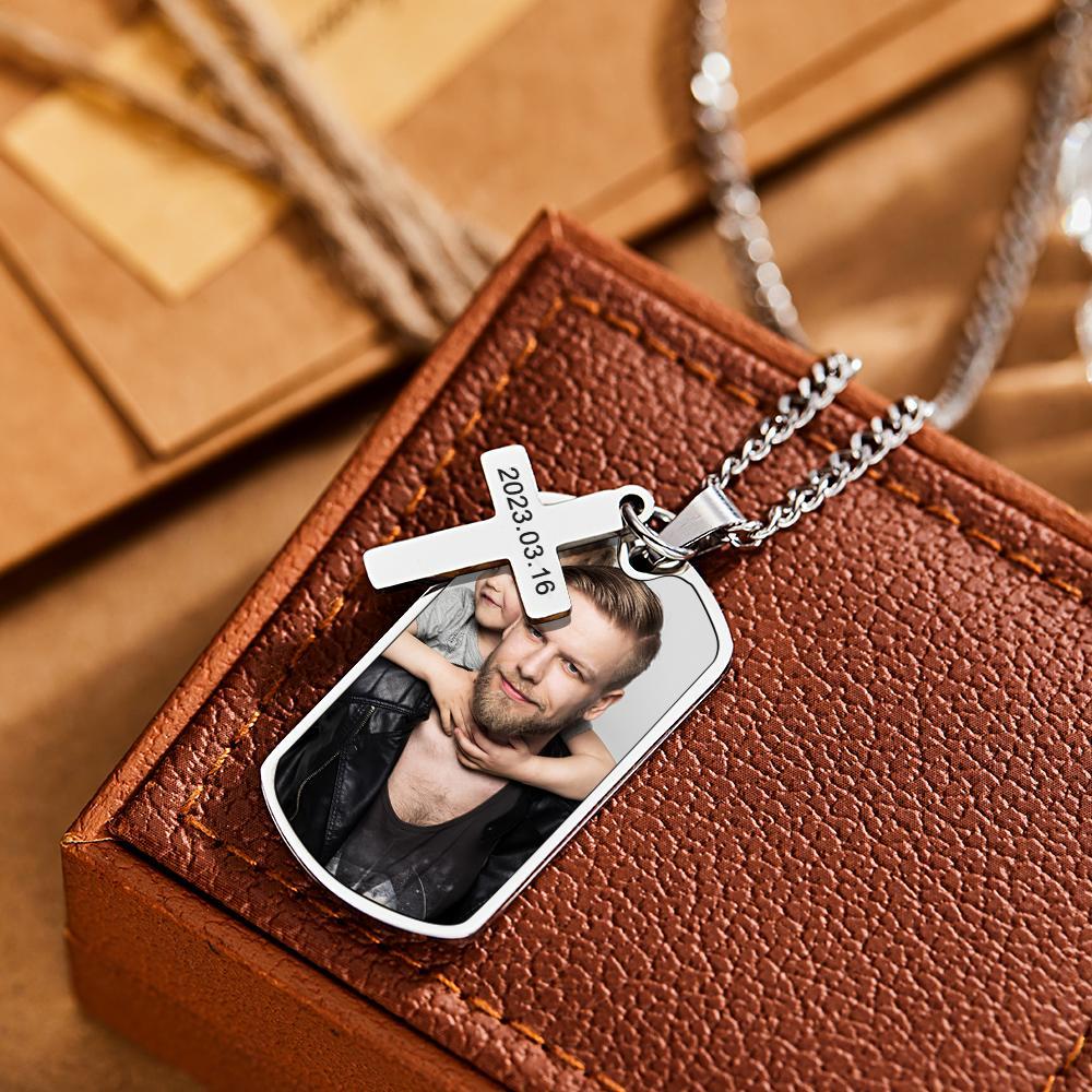 Personalized Necklace for Men Custom Photo and Engraving Necklace for Father Gift for Boyfriend Birthday Gift - soufeelus